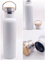 White Stainless Steel and Bamboo Flask